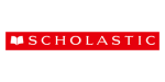 Red Scholastic wordmark with open-book icon on white background